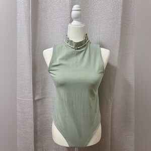 A New Day Women's Mock Neck Bodysuit Sleeveless Stretch Tank Sage Green Size S